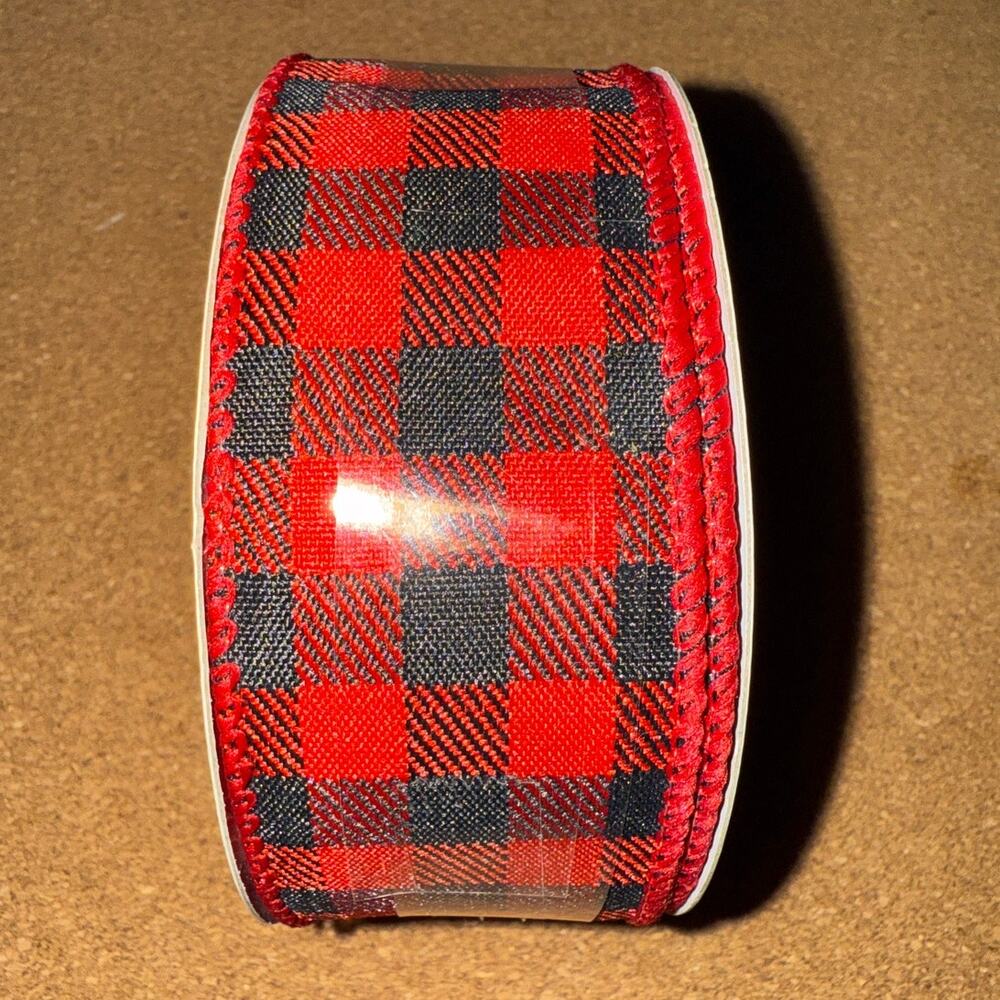 Red & Black Buffalo Plaid Ribbon Wired | 100% Polyester | 1.5 in x 30 ft
